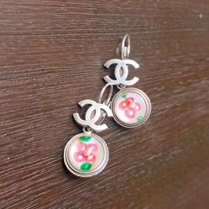 Chanel CC Floral Bead Drop Earrings Metal with Resin